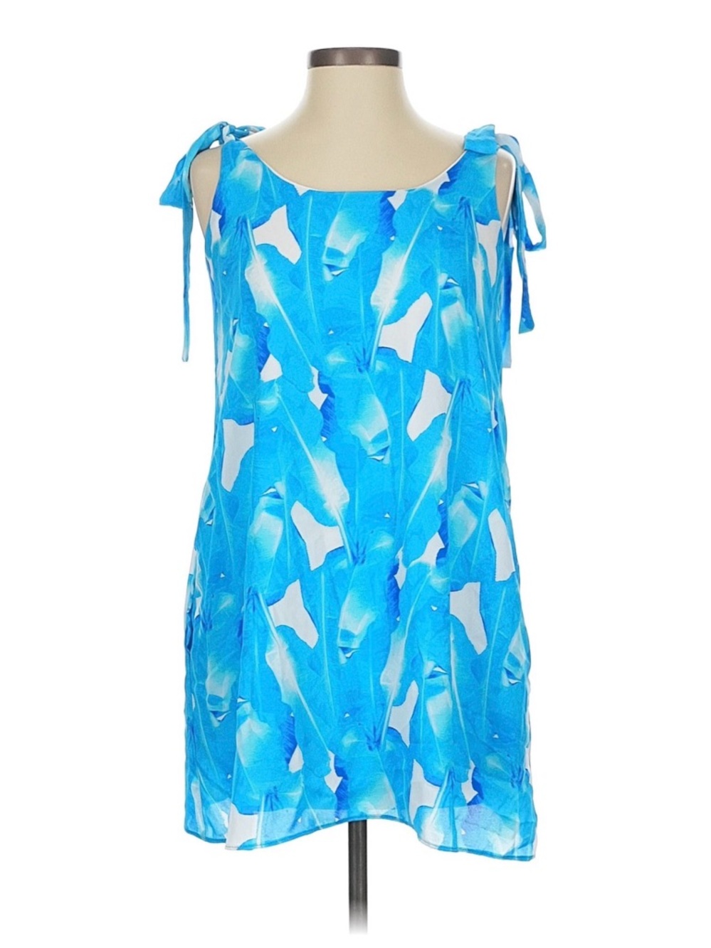 Aura Blue and White Tie-Shoulder Mini Dress